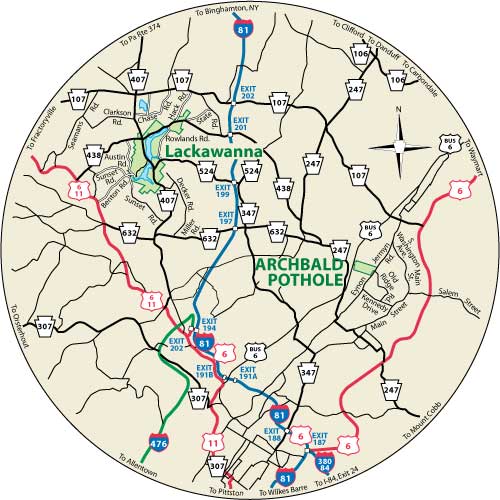 his circular map shows the roads near the park.