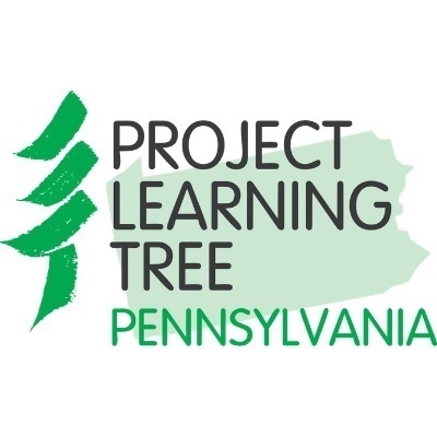 Illustration of a tree made with four green brushsrokes and Pennsylvania state outline. Text: Project Learning Tree Pennsylvania