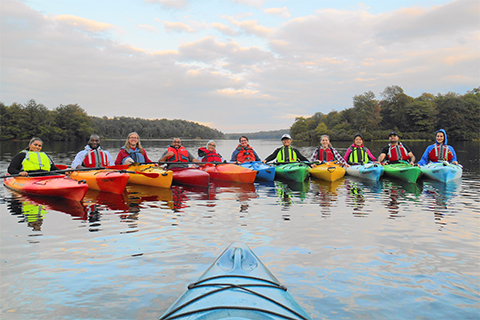 kayaks, people, water, lake, nature, outdoors